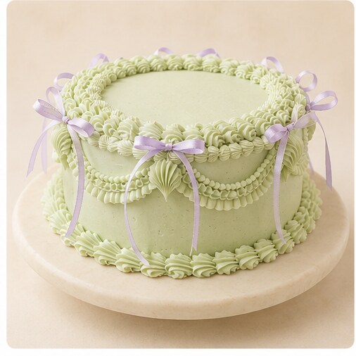 Sage Ribbon Heart cake